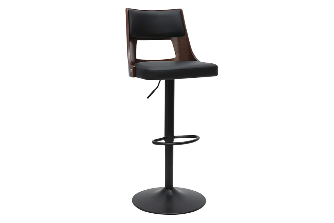 Tabouret de bar réglable vintage pivotants 360° noir et bois foncé GARBO