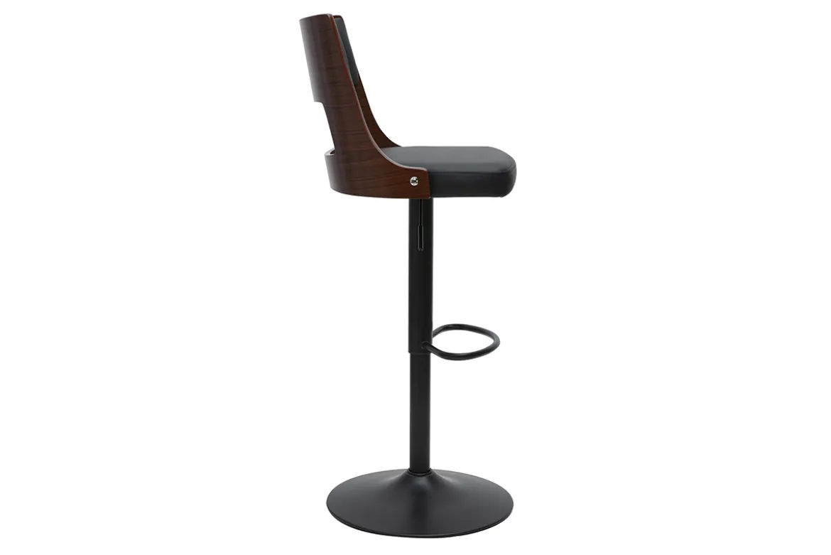 Tabouret de bar réglable vintage pivotants 360° noir et bois foncé GARBO