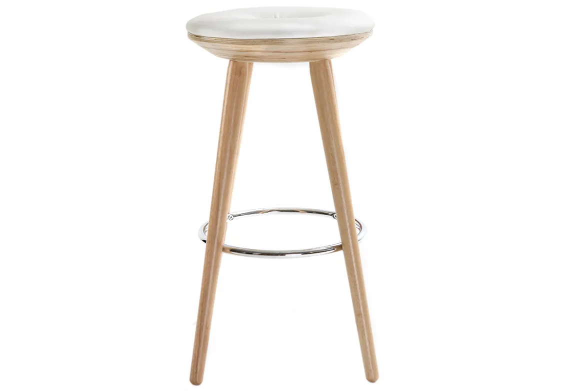 Tabouret de bar scandinave blanc et bois clair 65 cm NORDECO