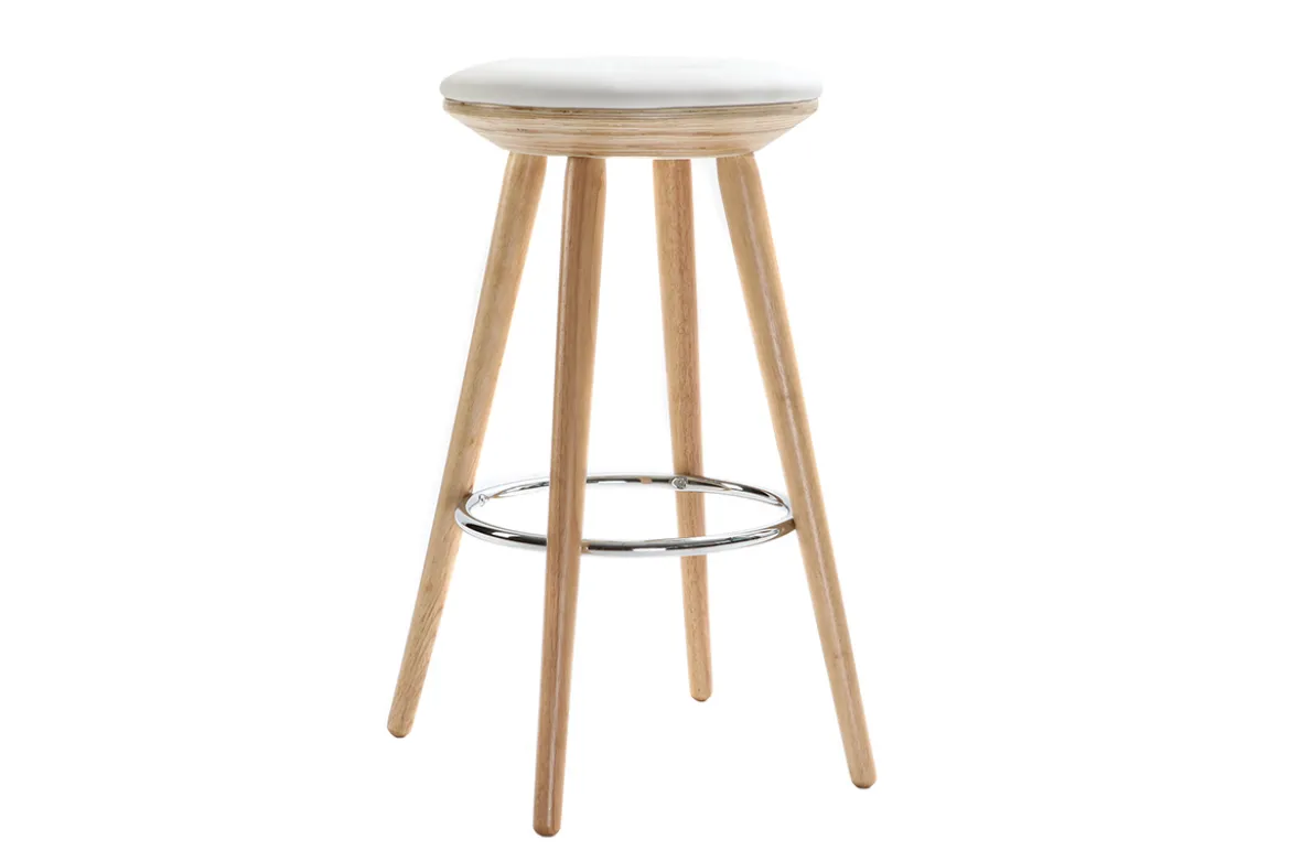 Tabouret de bar scandinave blanc et bois clair 65 cm NORDECO