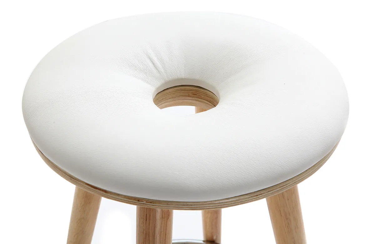 Tabouret de bar scandinave blanc et bois clair 65 cm NORDECO