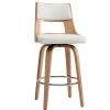 Tabouret de bar scandinave pivotant blanc et bois clair GARBO