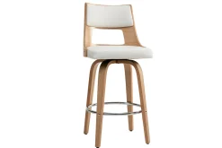 Tabouret de bar scandinave pivotant blanc et bois clair GARBO