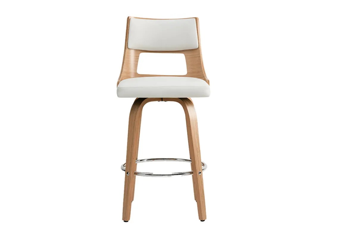 Tabouret de bar scandinave pivotant blanc et bois clair GARBO