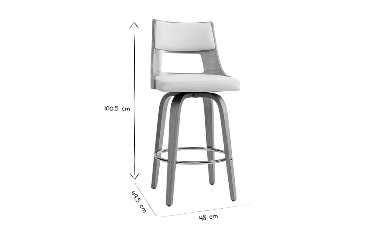 Tabouret de bar scandinave pivotant blanc et bois clair GARBO