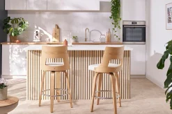 Tabouret de bar scandinave pivotant blanc et bois clair GARBO