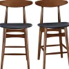 Tabouret de bar vintage noyer et PU noir 65 cm (lot de 2) WALFORD