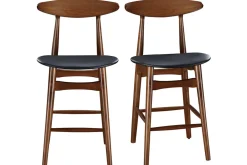 Tabouret de bar vintage noyer et PU noir 65 cm (lot de 2) WALFORD
