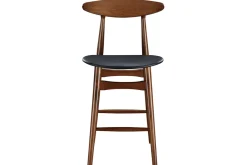 Tabouret de bar vintage noyer et PU noir 65 cm (lot de 2) WALFORD