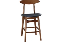 Tabouret de bar vintage noyer et PU noir 65 cm (lot de 2) WALFORD