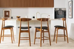 Tabouret de bar vintage noyer et PU noir 65 cm (lot de 2) WALFORD