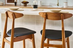 Tabouret de bar vintage noyer et PU noir 65 cm (lot de 2) WALFORD