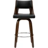 Tabouret de bar vintage pivotant noir et bois foncé GARBO