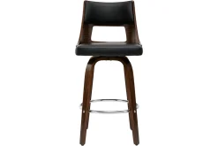 Tabouret de bar vintage pivotant noir et bois foncé GARBO