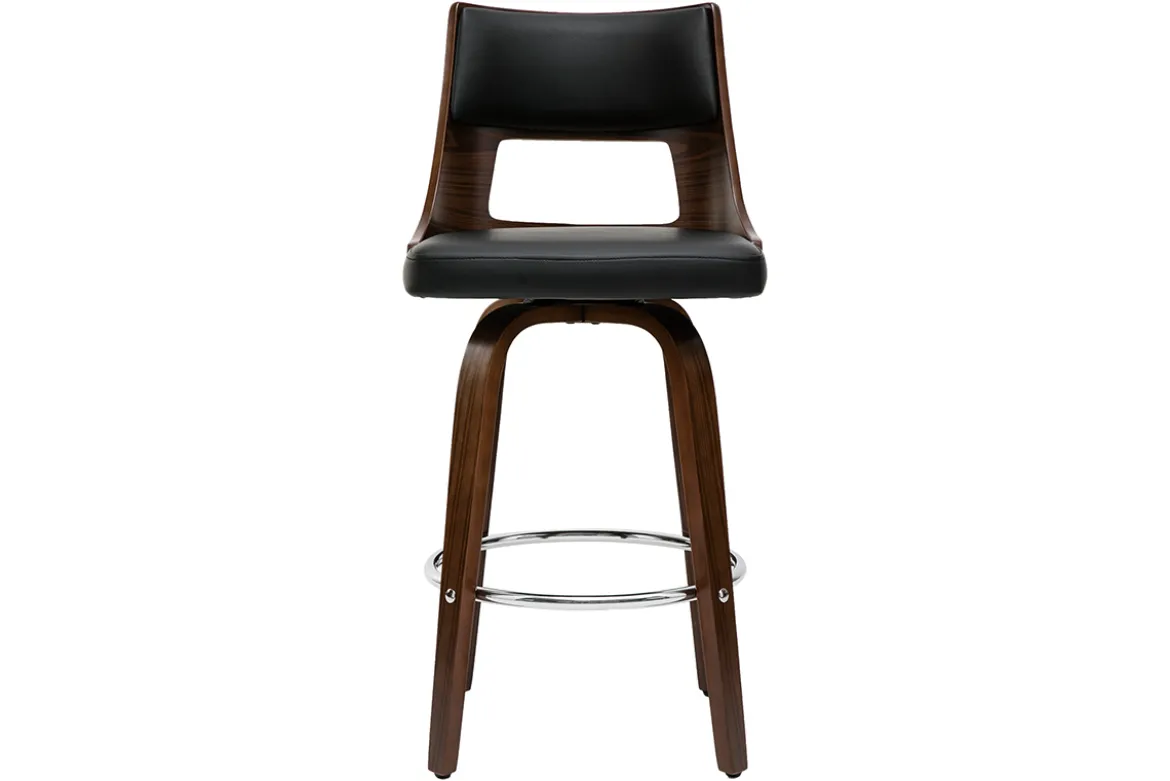 Tabouret de bar vintage pivotant noir et bois foncé GARBO