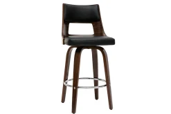Tabouret de bar vintage pivotant noir et bois foncé GARBO