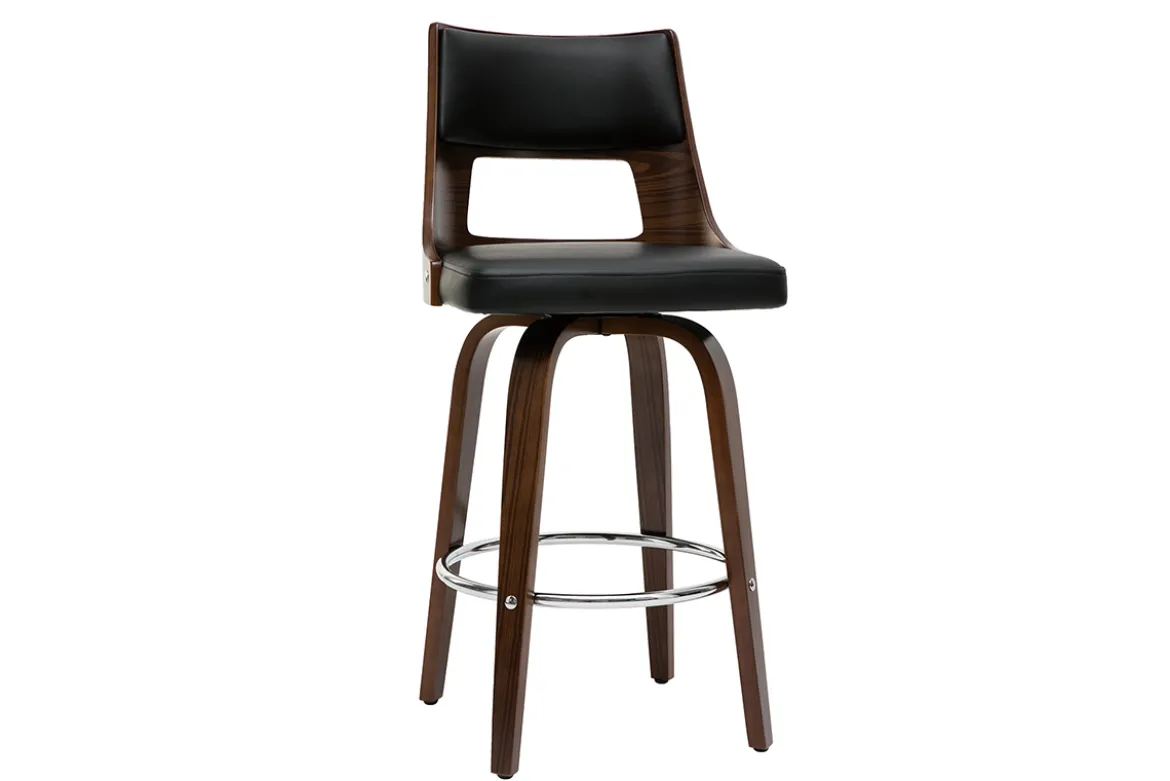 Tabouret de bar vintage pivotant noir et bois foncé GARBO