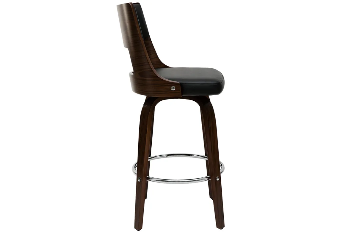 Tabouret de bar vintage pivotant noir et bois foncé GARBO