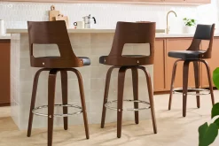 Tabouret de bar vintage pivotant noir et bois foncé GARBO