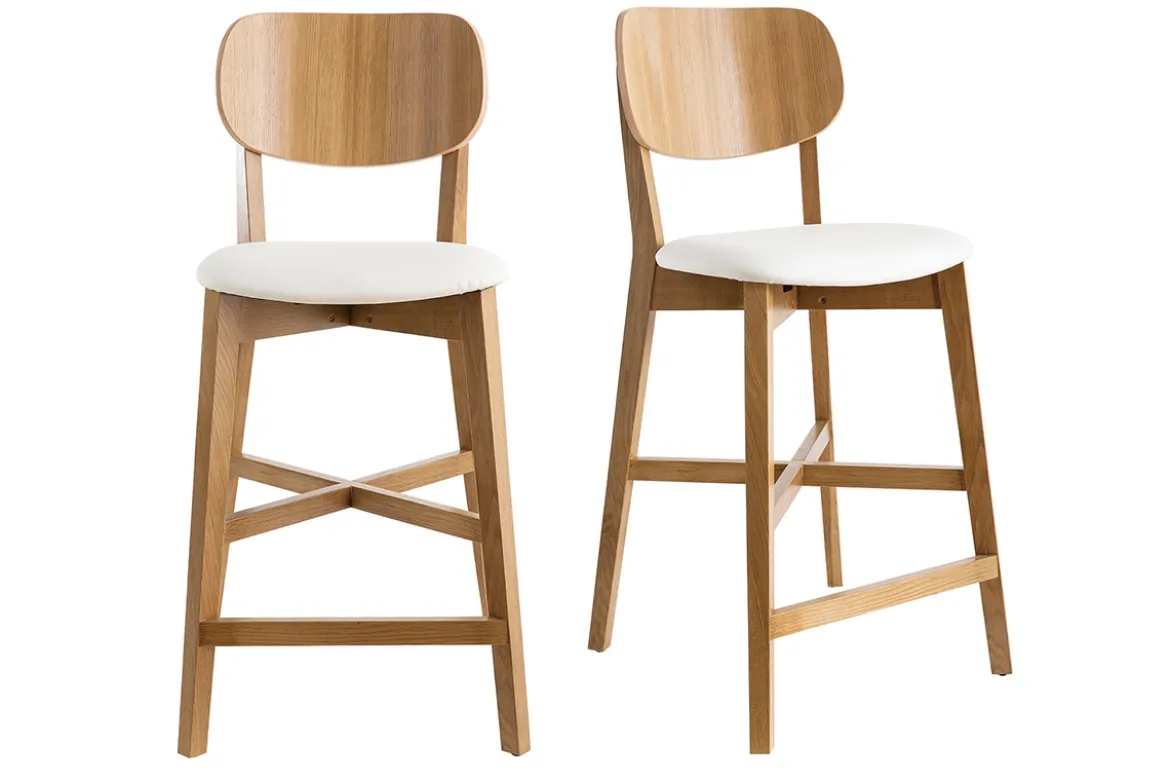 Tabourets de bar bois chêne et blanc H65 cm (lot de 2) LUCIA