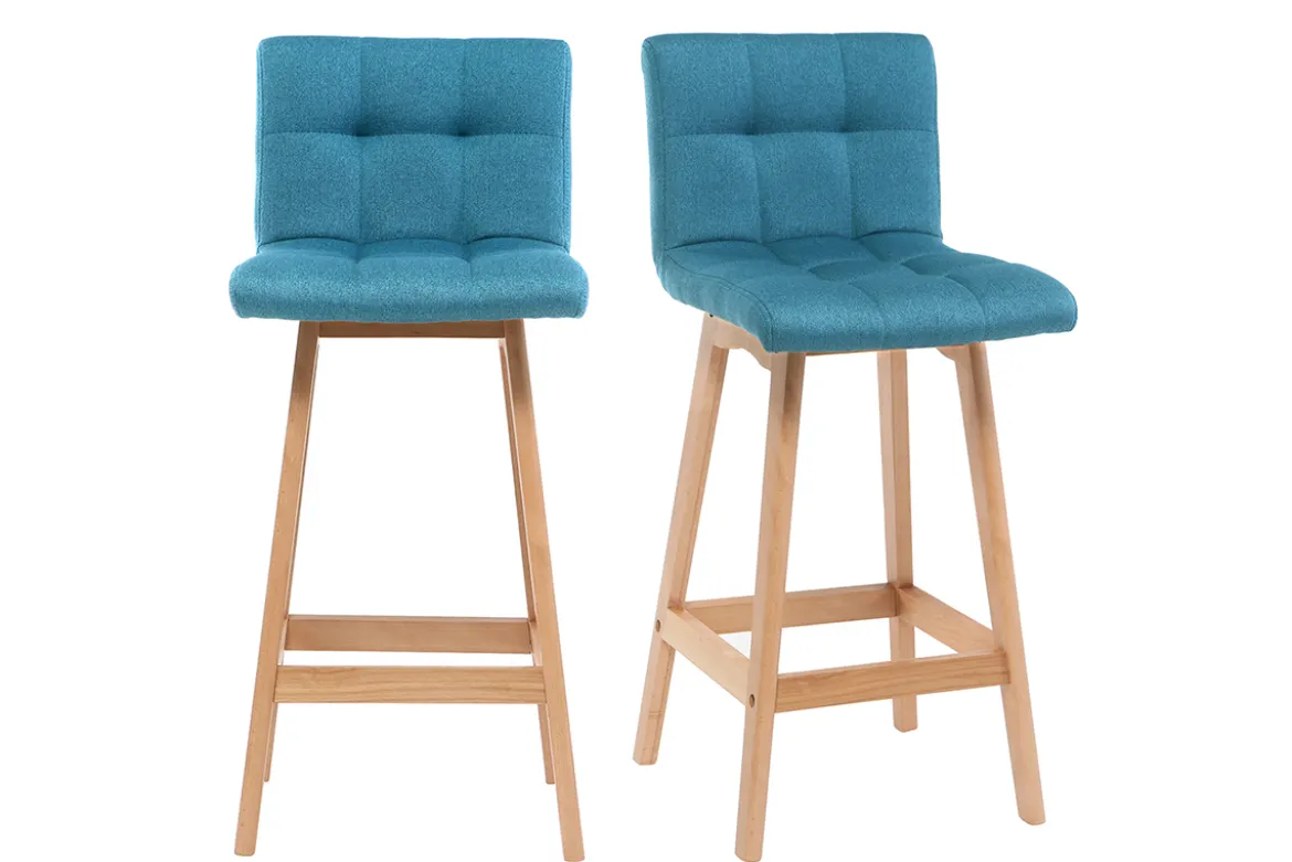 Tabourets de bar bois et bleu canard H65 cm (lot de 2) KLARIS