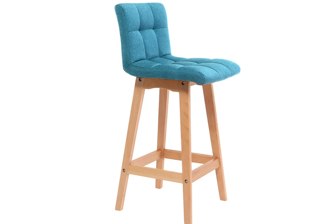 Tabourets de bar bois et bleu canard H65 cm (lot de 2) KLARIS
