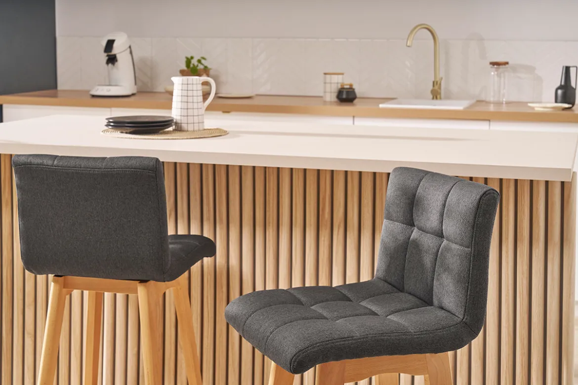 Tabourets de bar bois et gris foncé H65 cm (lot de 2) KLARIS