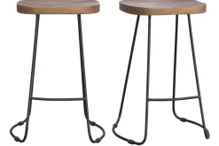 Tabourets de bar bois manguier massif et métal 65 cm (lot de 2) RUNKO