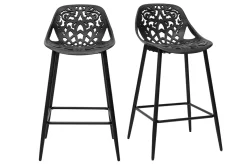 Tabourets de bar design avec motif baroque noir H66 cm (lot de 2) BAROCCA