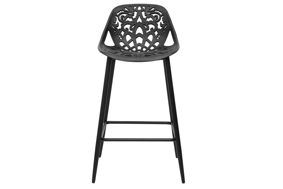 Tabourets de bar design avec motif baroque noir H66 cm (lot de 2) BAROCCA