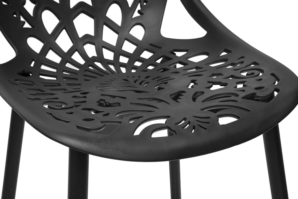 Tabourets de bar design avec motif baroque noir H66 cm (lot de 2) BAROCCA