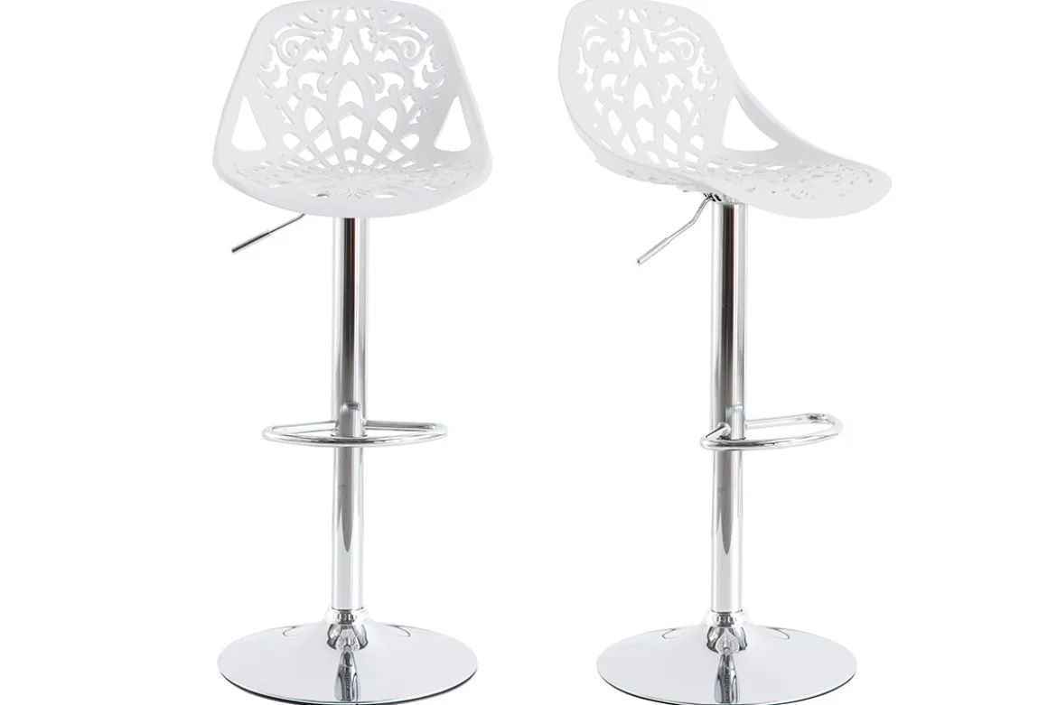 Tabourets de bar design avec motif baroque blanc (lot de 2) BAROCCA