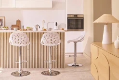 Tabourets de bar design avec motif baroque blanc (lot de 2) BAROCCA