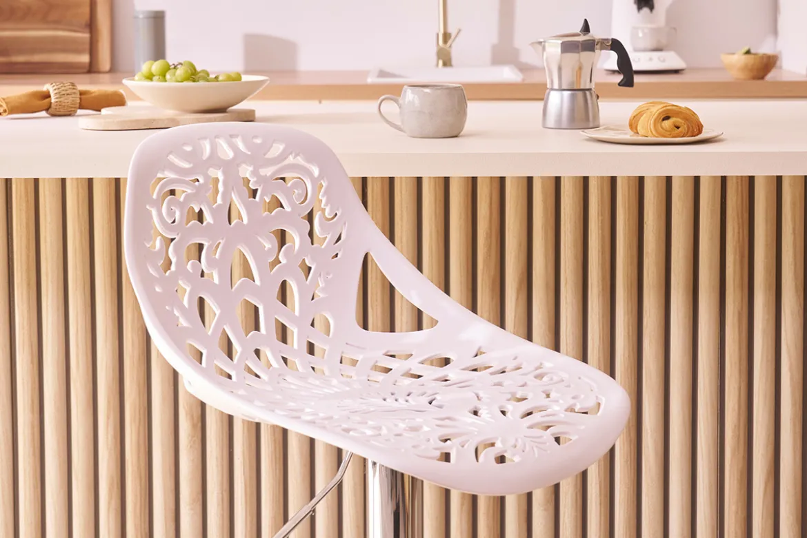 Tabourets de bar design avec motif baroque blanc (lot de 2) BAROCCA