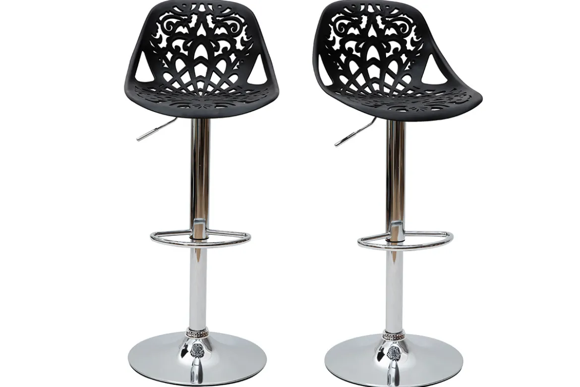 Tabourets de bar design avec motif baroque noir (lot de 2) BAROCCA