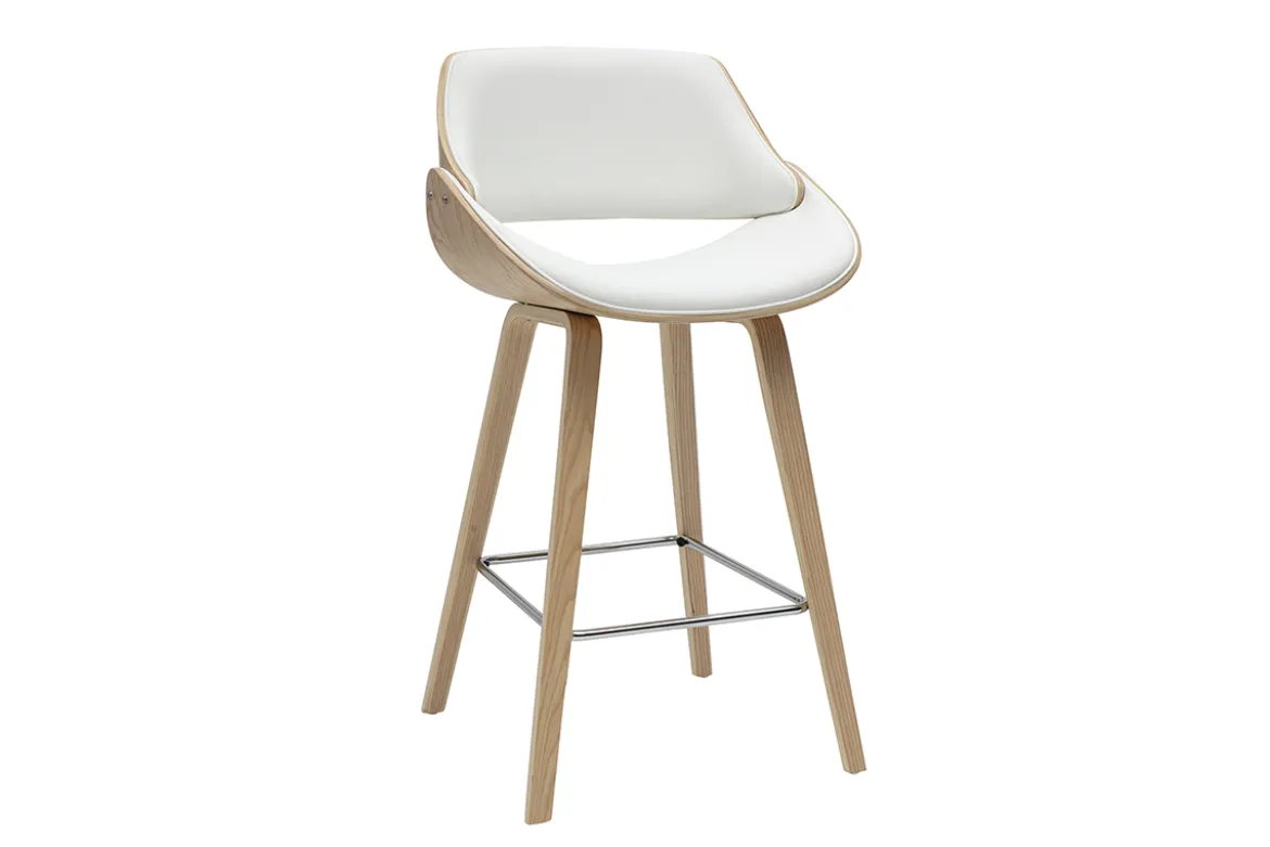 Tabourets de bar design blancs et bois clair H70 cm (lot de 2) CLASH