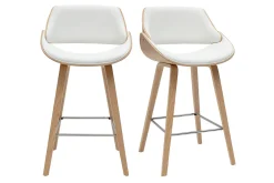 Tabourets de bar design blancs et bois clair H70 cm (lot de 2) CLASH