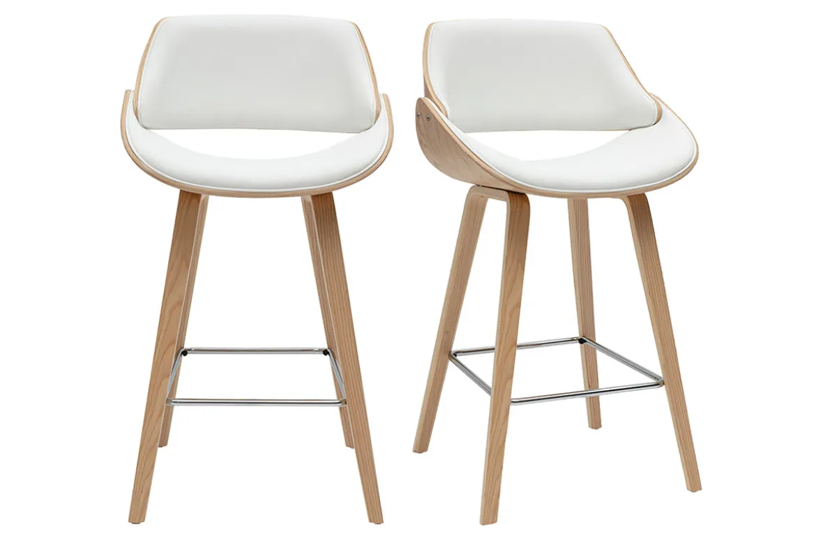 Tabourets de bar design blancs et bois clair H70 cm (lot de 2) CLASH