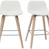 Tabourets de bar design blanc et bois clair H65 cm (lot de 2) NONIE
