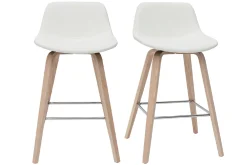 Tabourets de bar design blanc et bois clair H65 cm (lot de 2) NONIE