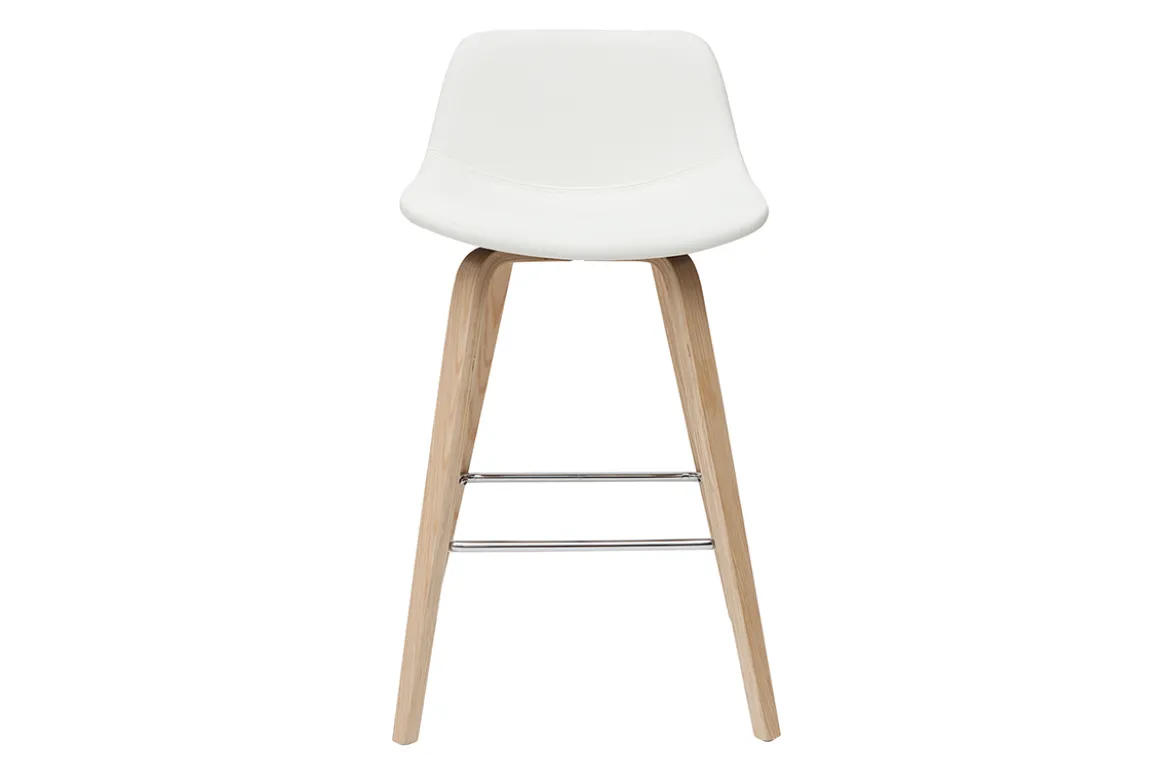 Tabourets de bar design blanc et bois clair H65 cm (lot de 2) NONIE