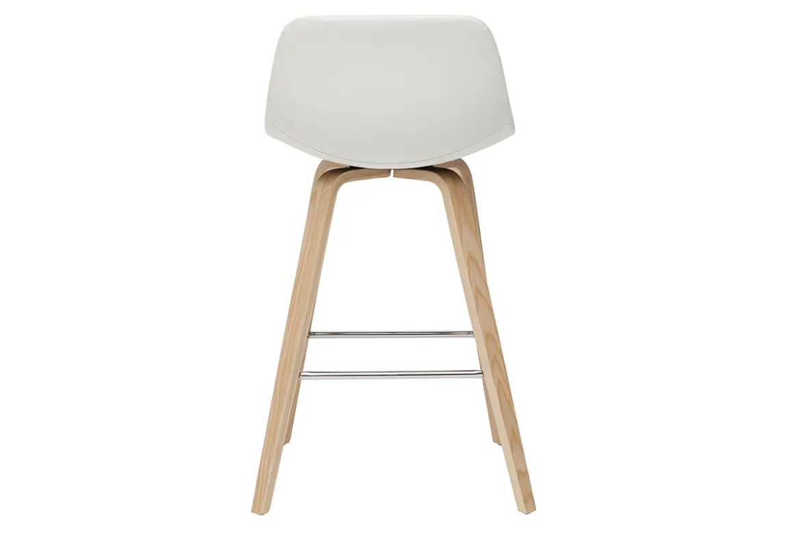 Tabourets de bar design blanc et bois clair H65 cm (lot de 2) NONIE