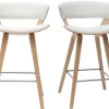 Tabourets de bar design blanc et bois clair H65 cm (lot de 2) SYRAH