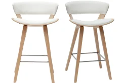 Tabourets de bar design blanc et bois clair H65 cm (lot de 2) SYRAH