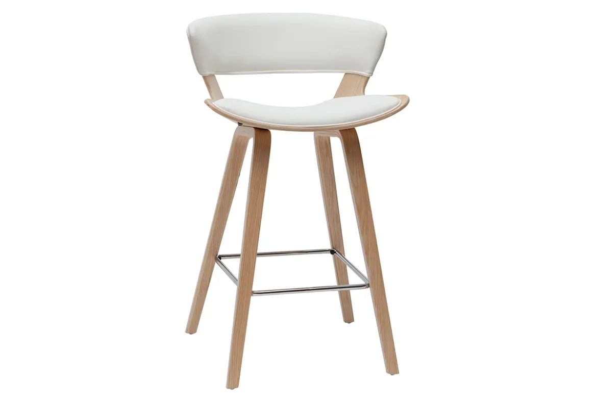 Tabourets de bar design blanc et bois clair H65 cm (lot de 2) SYRAH