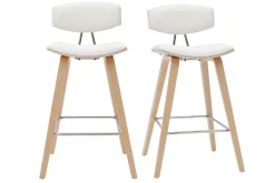 Tabourets de bar design blanc et bois clair H69 cm (lot de 2) VASCO