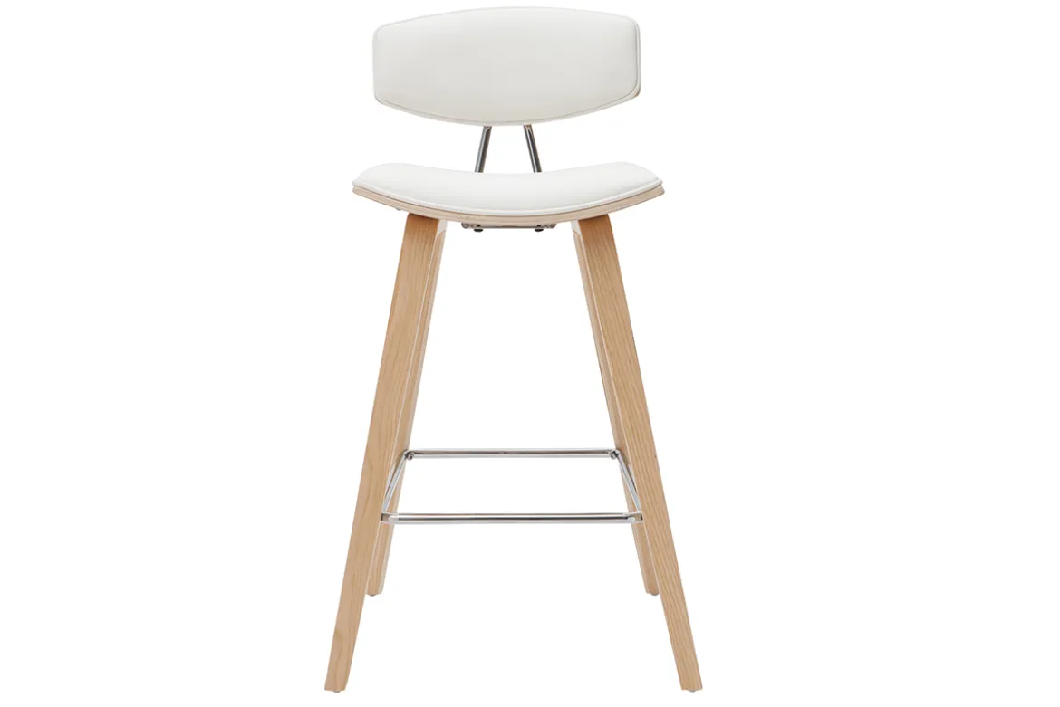 Tabourets de bar design blanc et bois clair H69 cm (lot de 2) VASCO