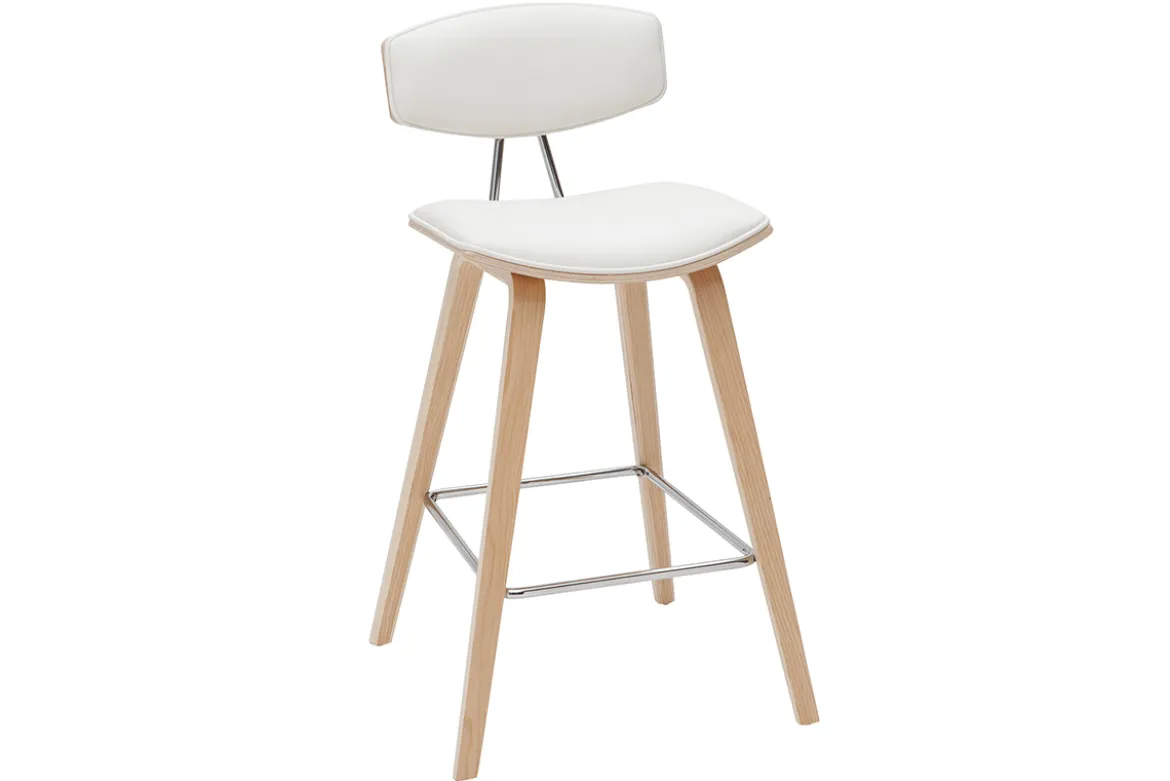 Tabourets de bar design blanc et bois clair H69 cm (lot de 2) VASCO