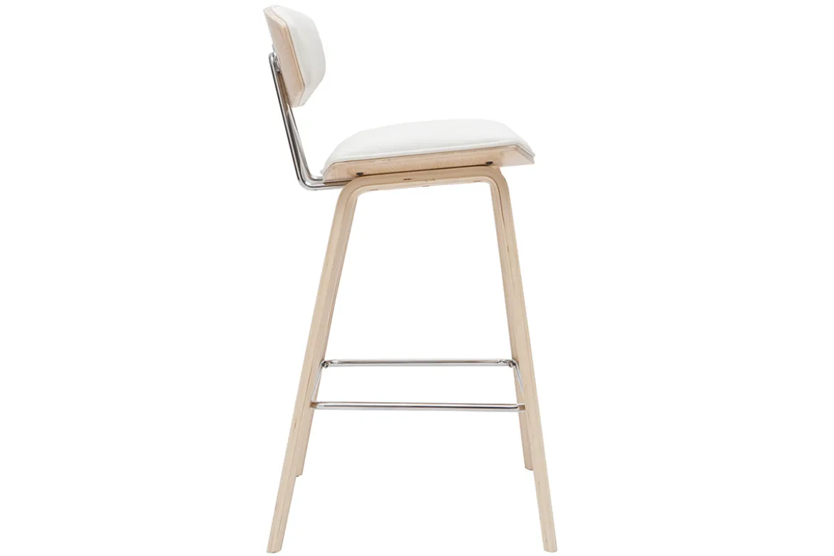 Tabourets de bar design blanc et bois clair H69 cm (lot de 2) VASCO