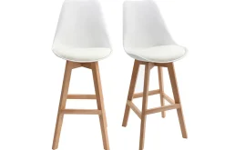 Tabourets de bar design blanc et bois H65 cm (lot de 2) PAULINE